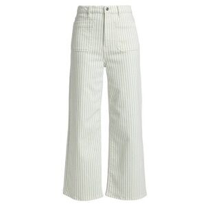 FRAME The Anchor Crop Pants – Sea Mist Stripe – Size 27 – High Rise Wide Leg